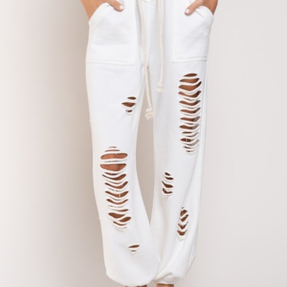 French Terry Joggers Distressed White - Picture 1 of 7